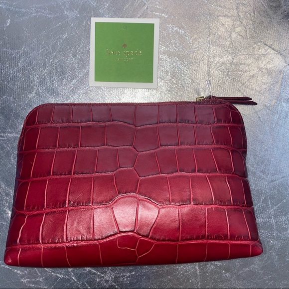 Kate Spade Murray Street Luxe Briley Pouch Red (faux croc) cosmetic bag NWT - Picture 7 of 9